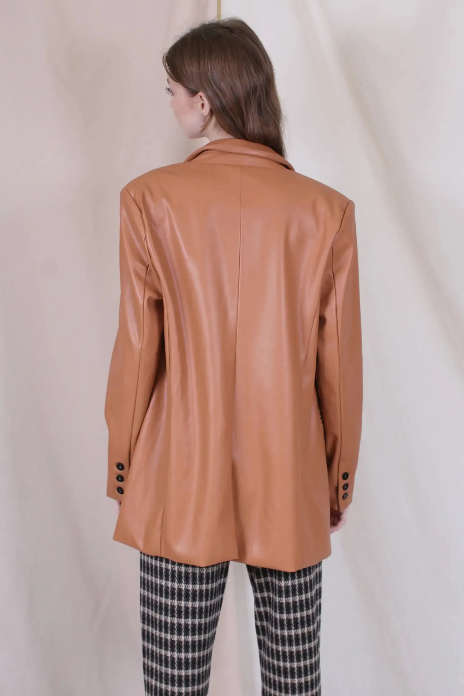 Andie Relaxed Fit Camel Pleather Blazer