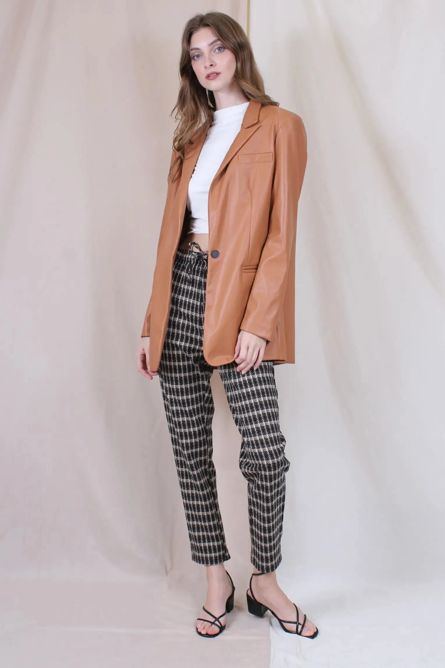 Andie Relaxed Fit Camel Pleather Blazer