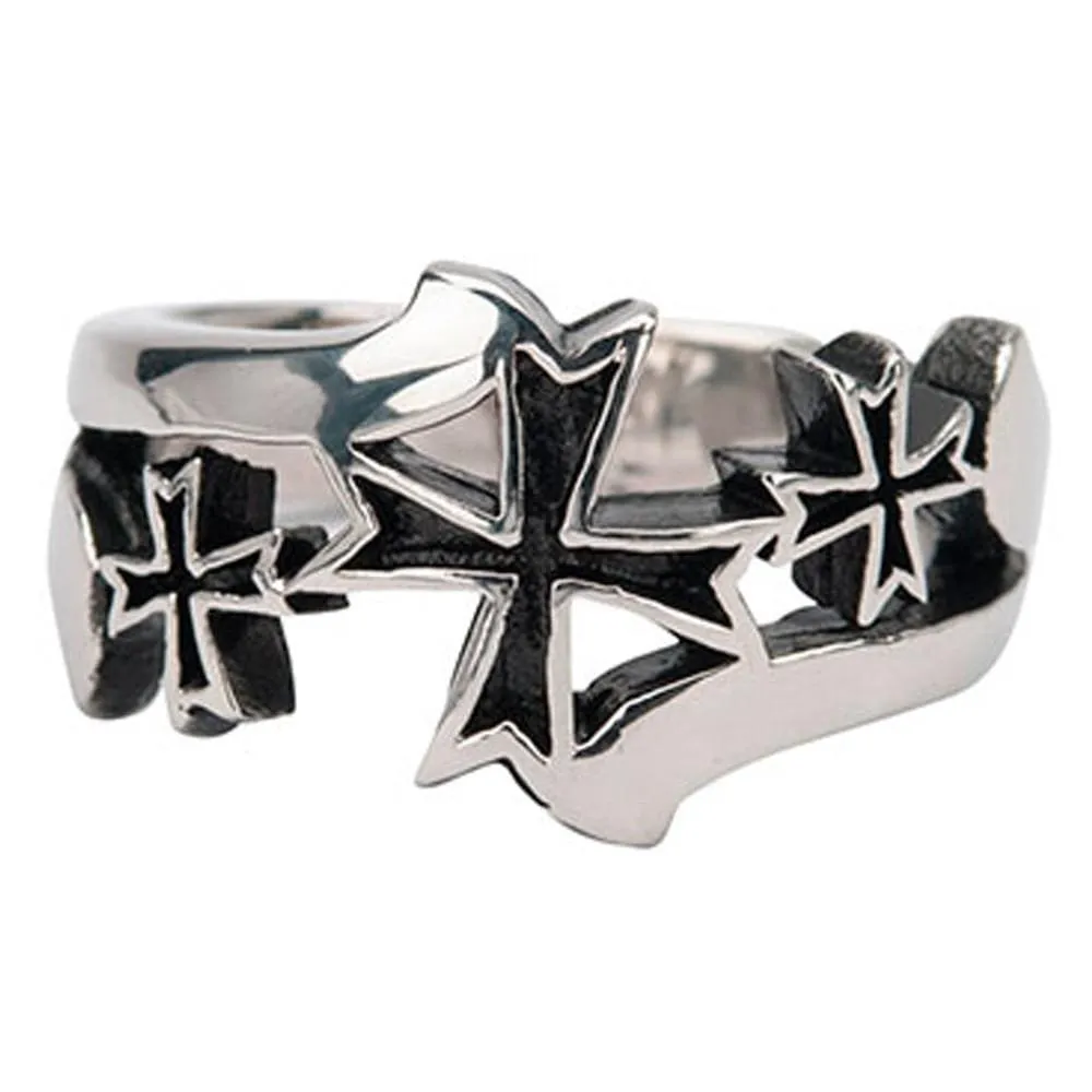 Antiqued Silver Tone Stainless Steel Cross Pattée Alisee Cut Out Ring