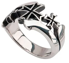 Antiqued Silver Tone Stainless Steel Cross Pattée Alisee Cut Out Ring