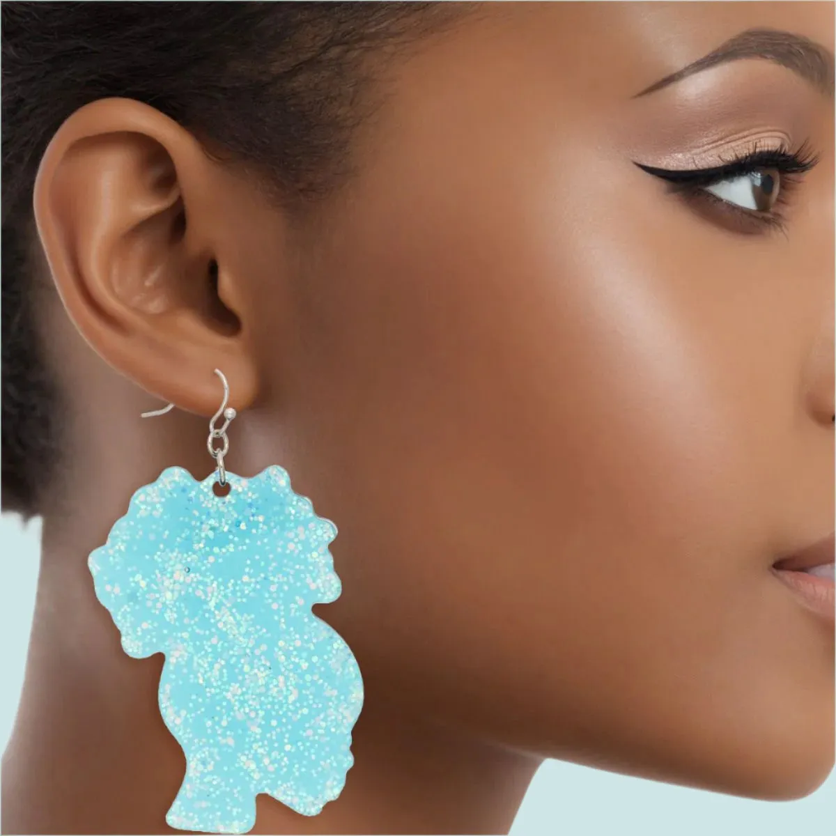 Aqua Glitter Silhouette Earrings – Statement Style Fashion Jewelry