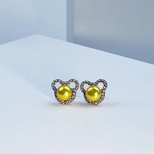 BAMIKI Pearl Earrings Cute Mickey Mouse Studs for Women, S925 Sterling Silver and Sapphire Blue CZ Earrings, White Freshwater Cultured Pearls Jewelry Gifts Hypoallergenic Earrings