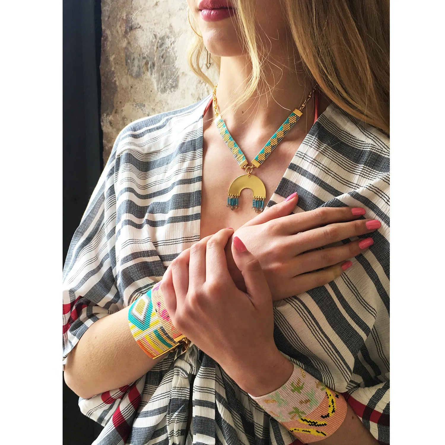 Bananas Woven Beaded Bracelet - Peach