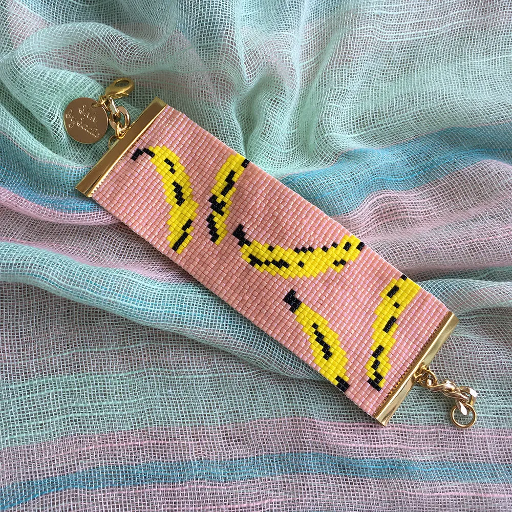 Bananas Woven Beaded Bracelet - Peach