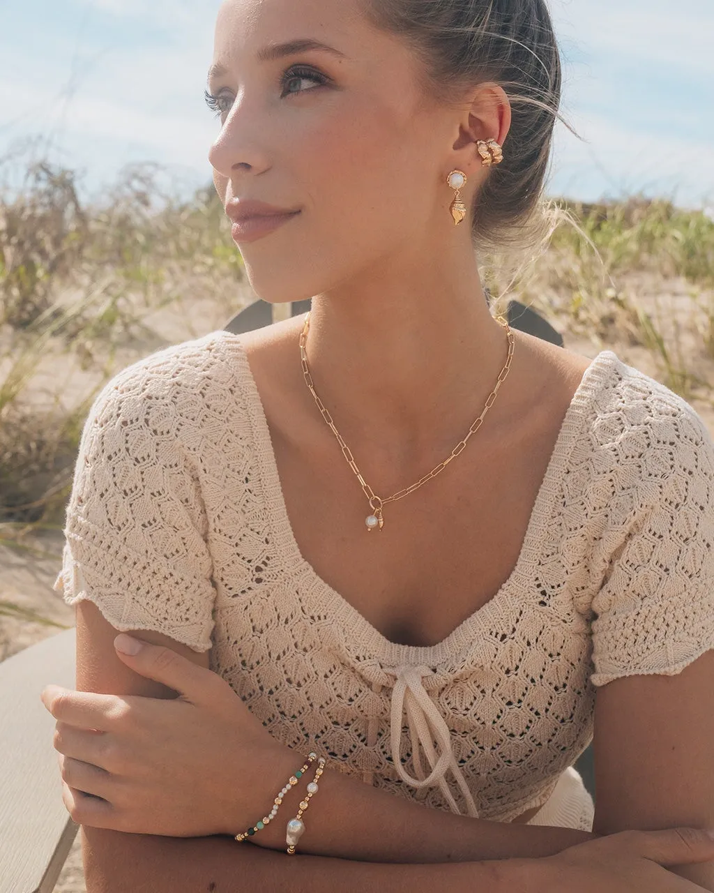 Beverly Pearl & Shell Charm Necklace