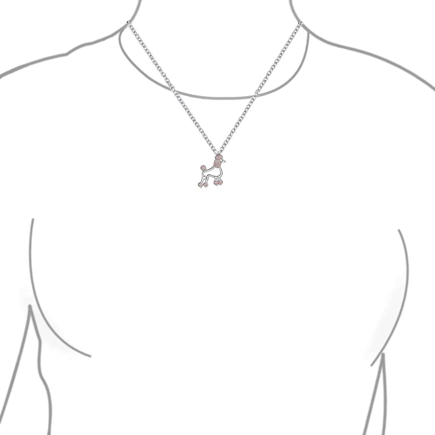 BFF Pink Cubic Zirconia Poodle Pendant Necklace in Sterling Silver