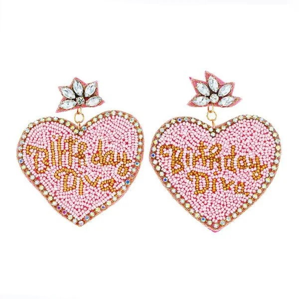 Birthday Diva Beaded Earrings - Pink
