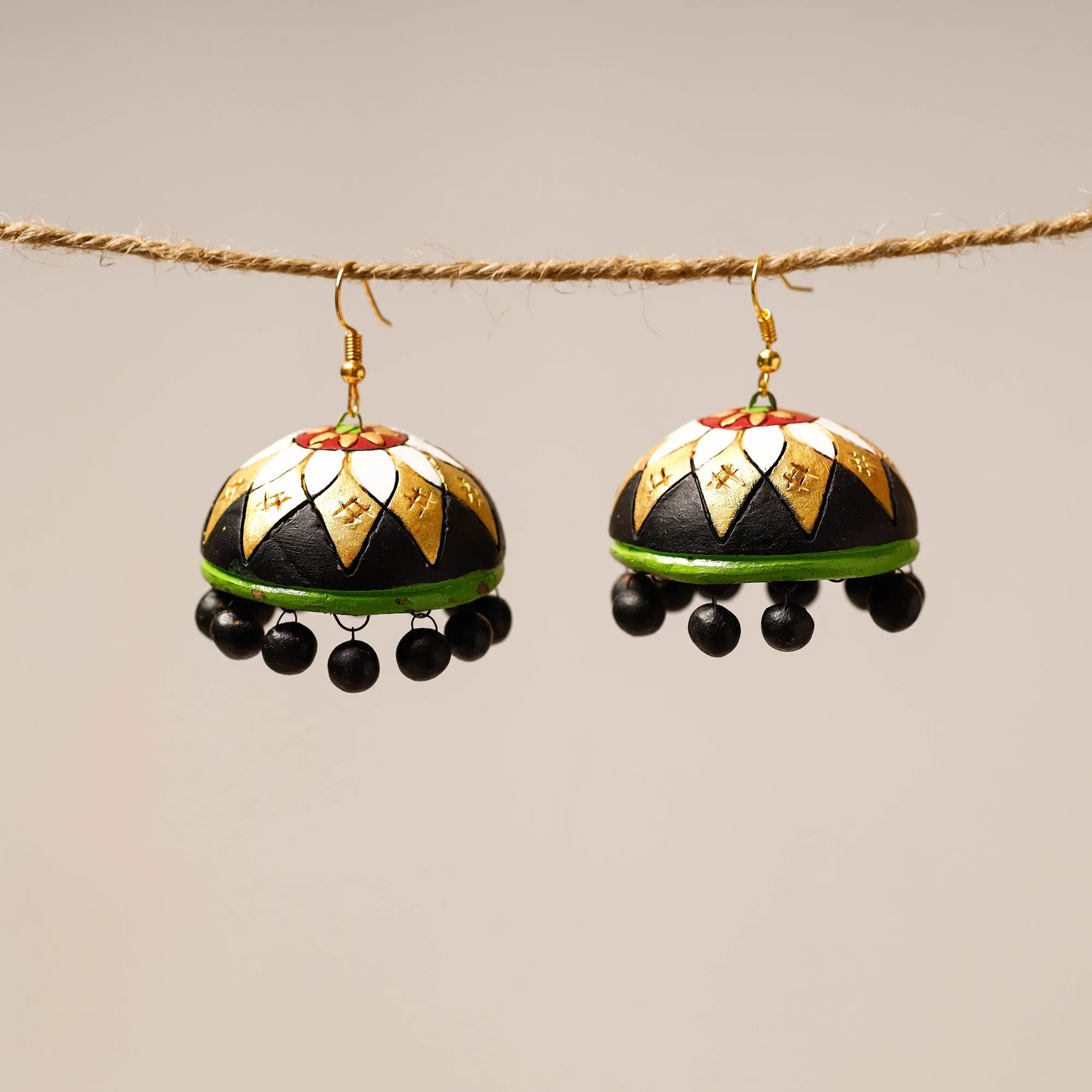 Bishnupur Handpainted Terracotta Jhumki Earrings 24