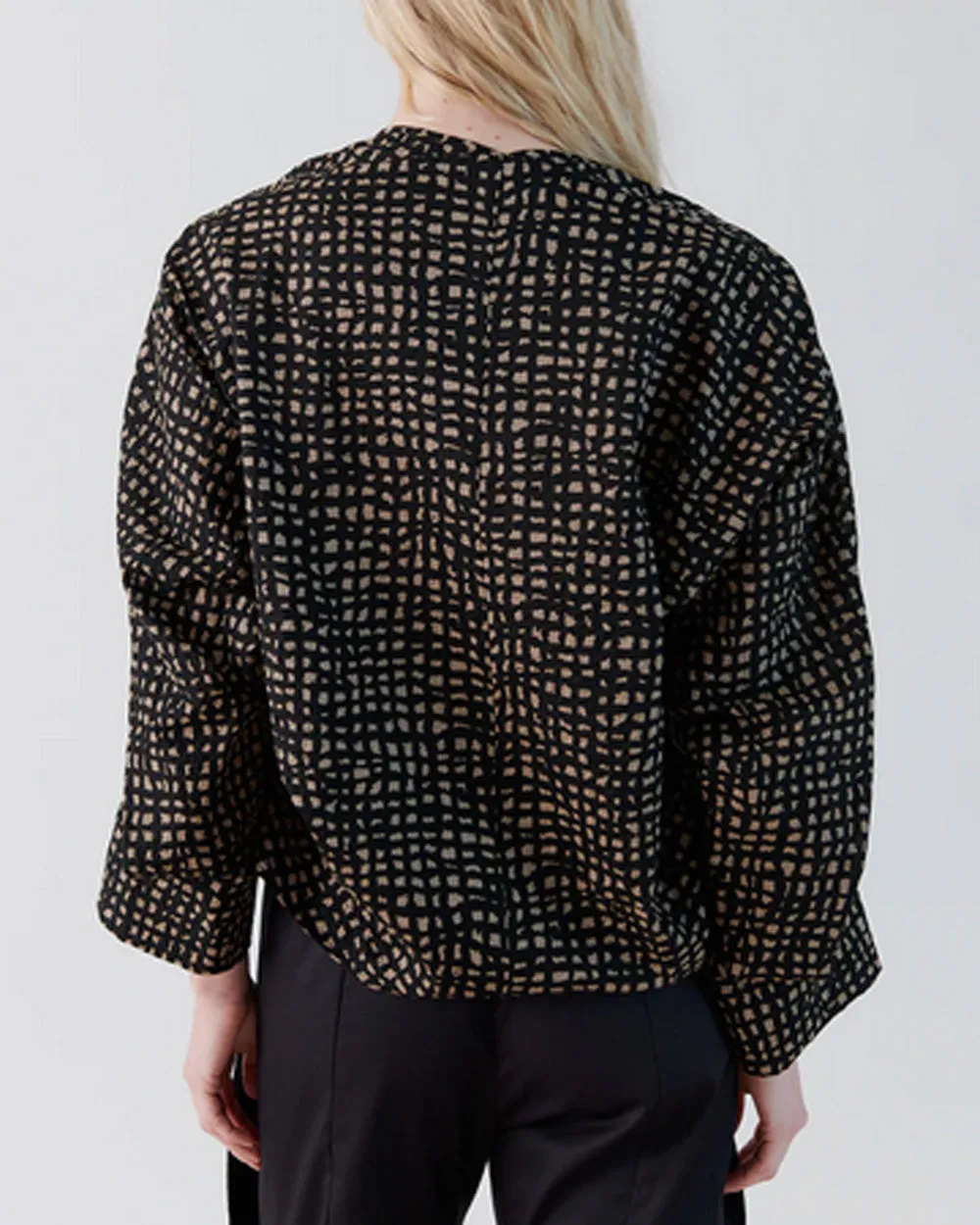 Black and Sand Pucker Check Long Sleeve Akeo Shirt