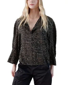 Black and Sand Pucker Check Long Sleeve Akeo Shirt