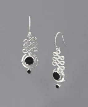 Black Onyx and Sterling Silver Unalome Moon Earrings