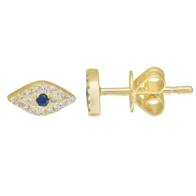 Blue Evil Eyes 14K Gold Diamond Earrings
