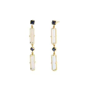 Blue Sapphire and White Topaz Cascade Earrings