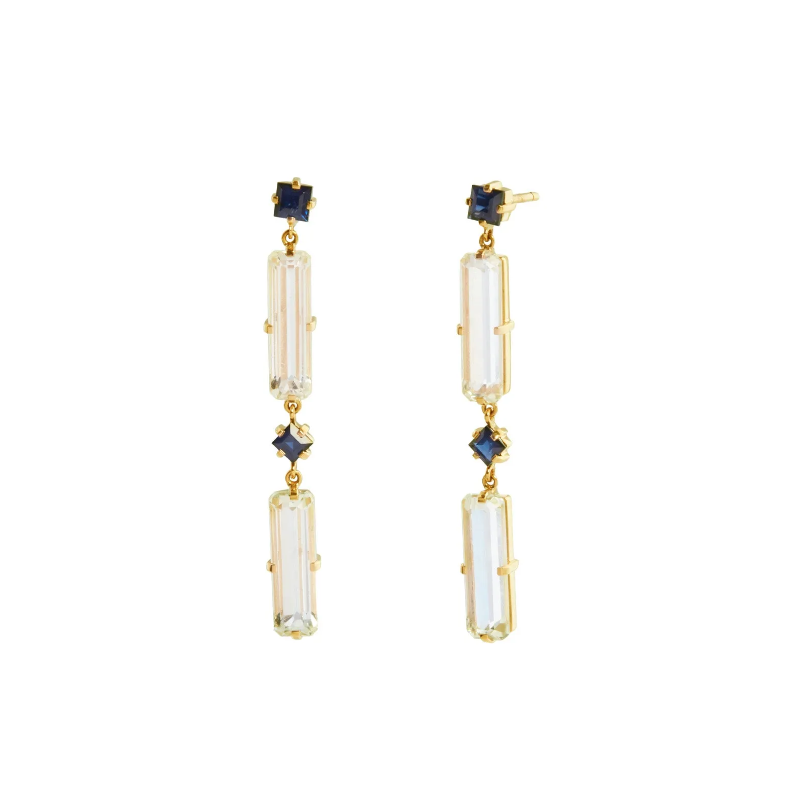 Blue Sapphire and White Topaz Cascade Earrings