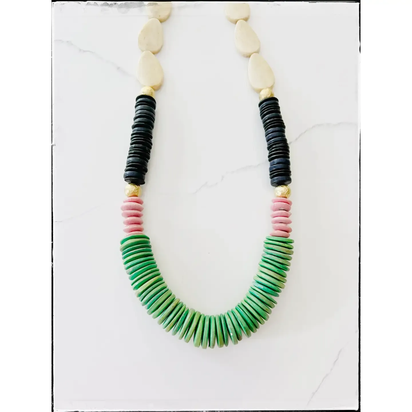 Bone Glass Wood Bead Necklace