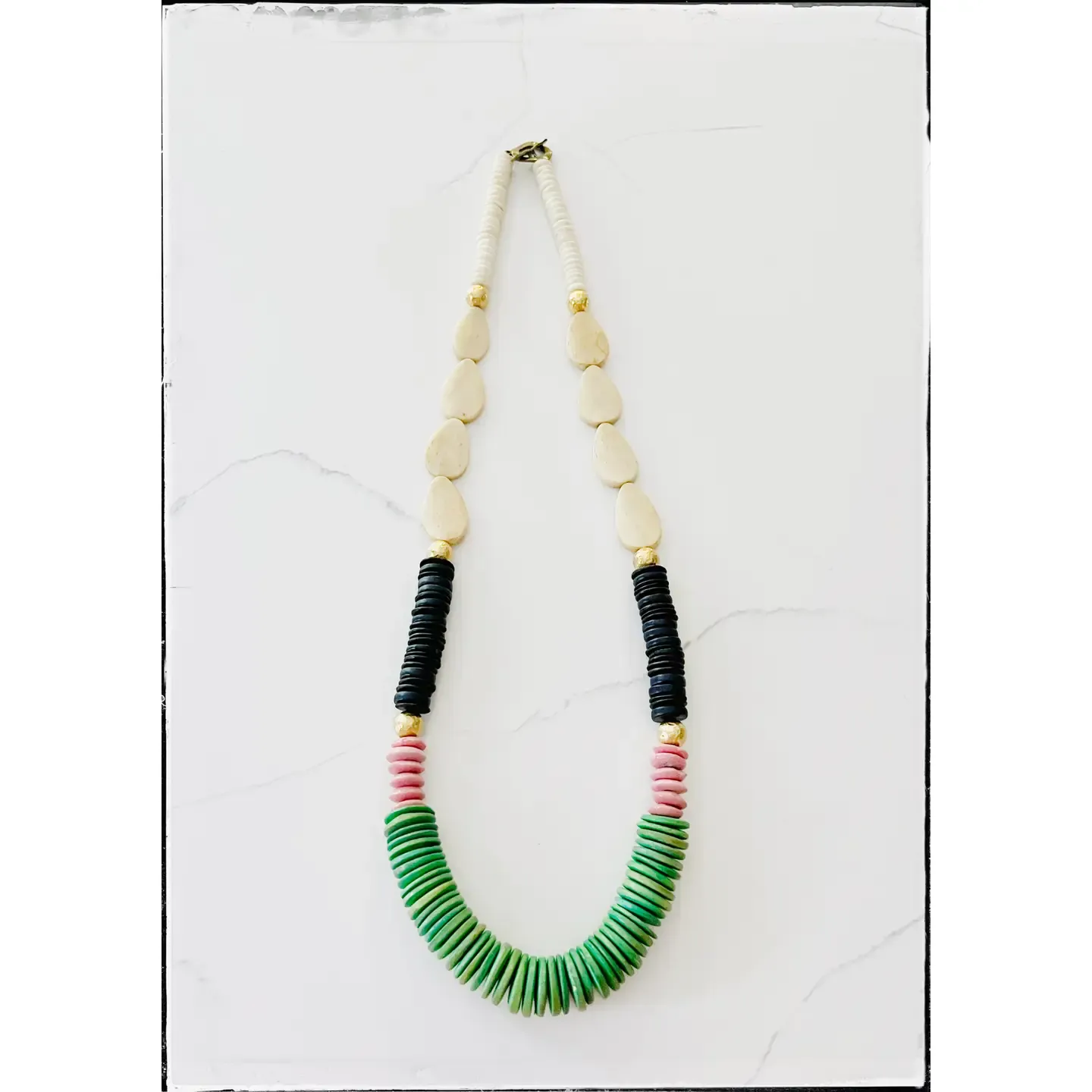 Bone Glass Wood Bead Necklace