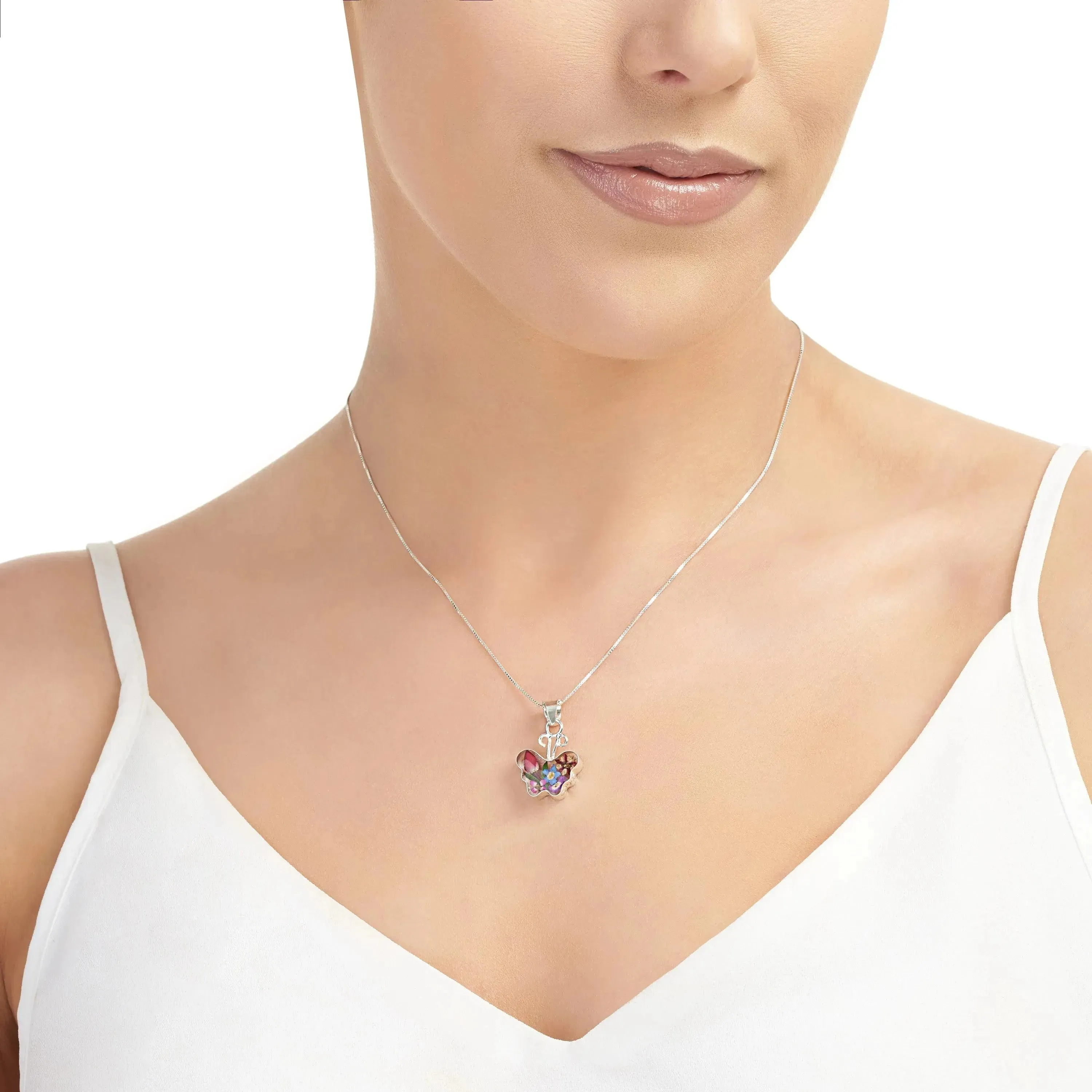 Butterfly necklace with real flowers by Shrieking Violet®