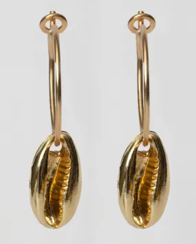 Cast Cowrie Shell Charm Gold Hoop Earrings Coastal Cowgirl