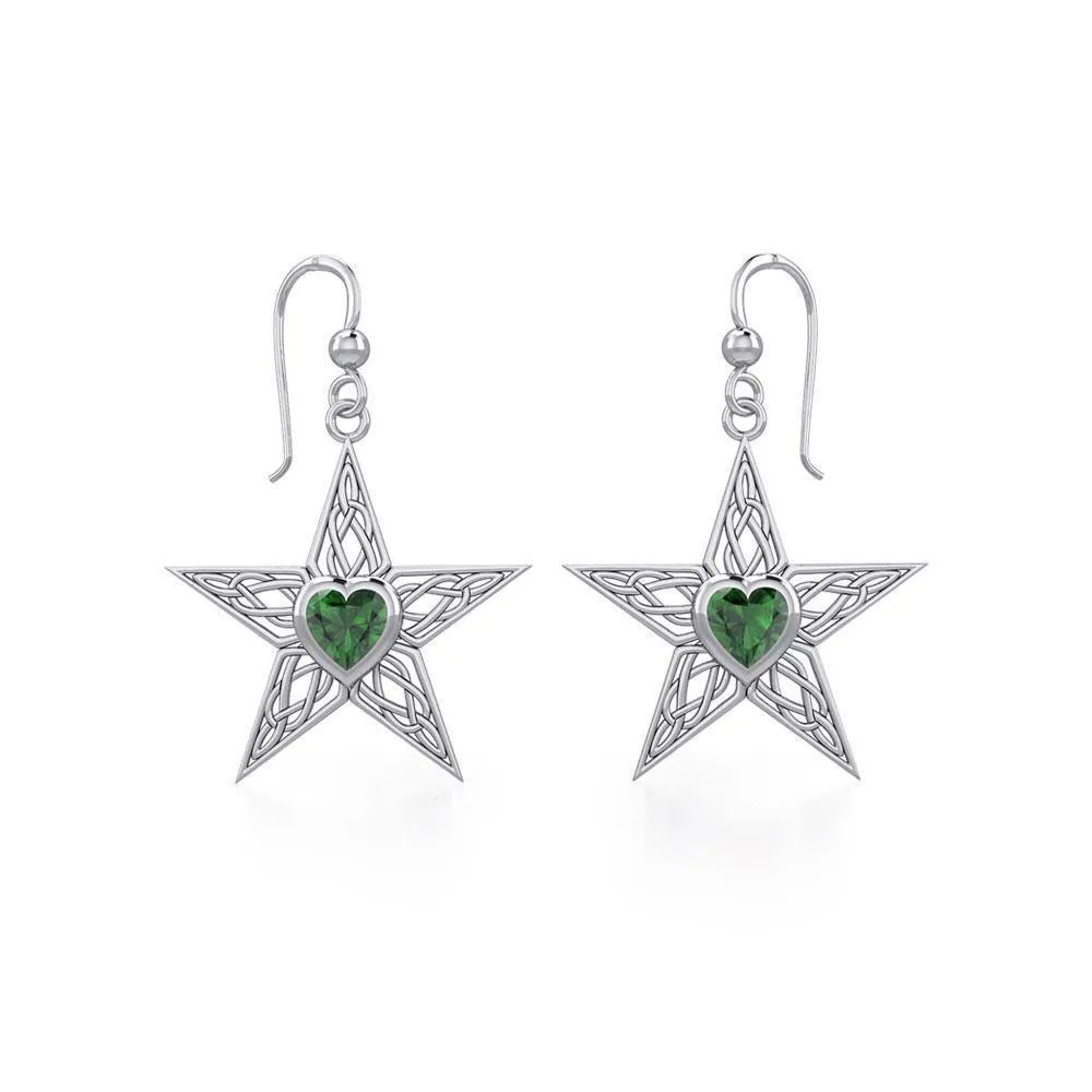 Celtic Star Silver Earrings with Heart Gemstone TER1881