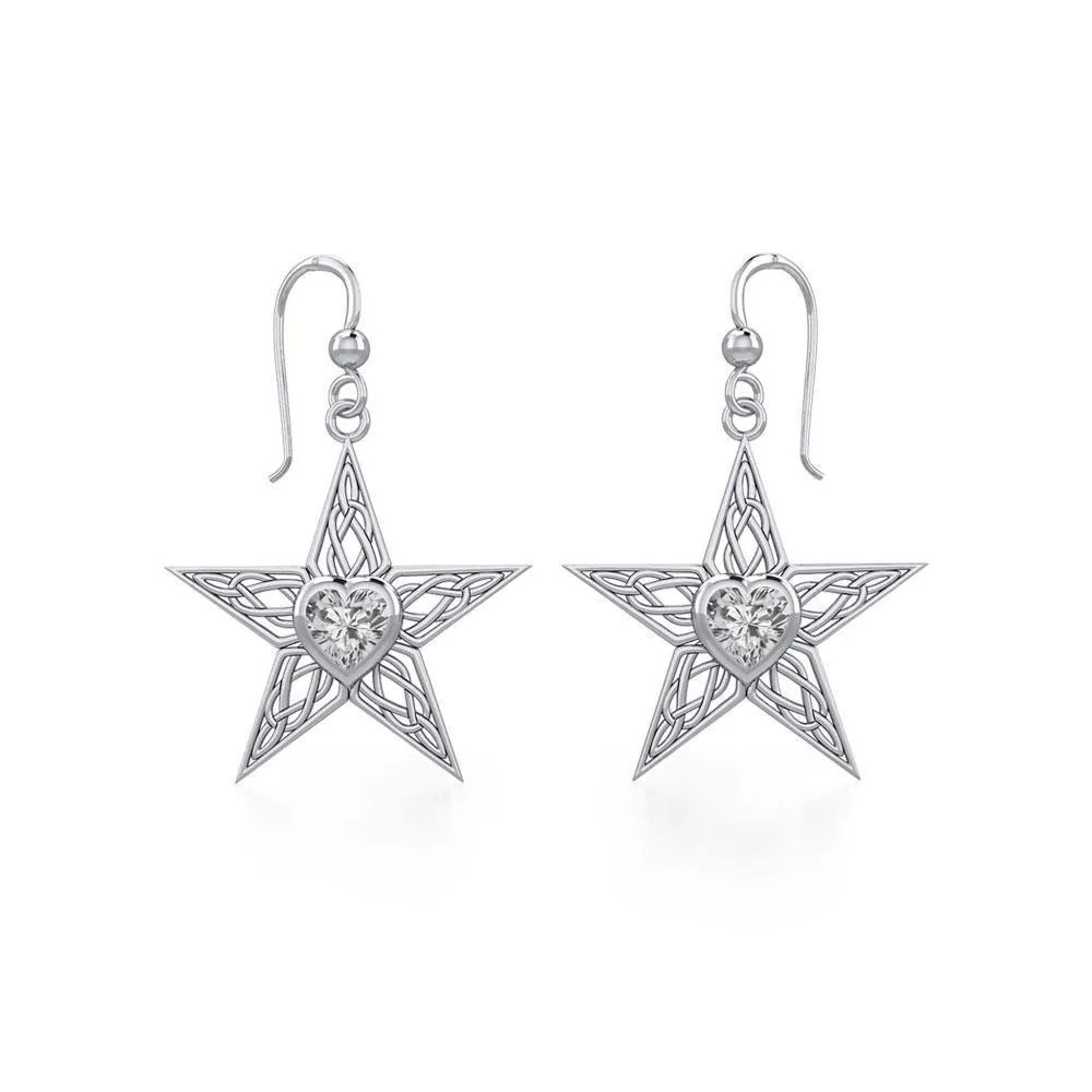 Celtic Star Silver Earrings with Heart Gemstone TER1881
