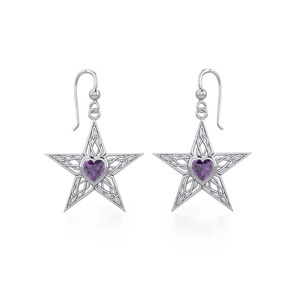 Celtic Star Silver Earrings with Heart Gemstone TER1881