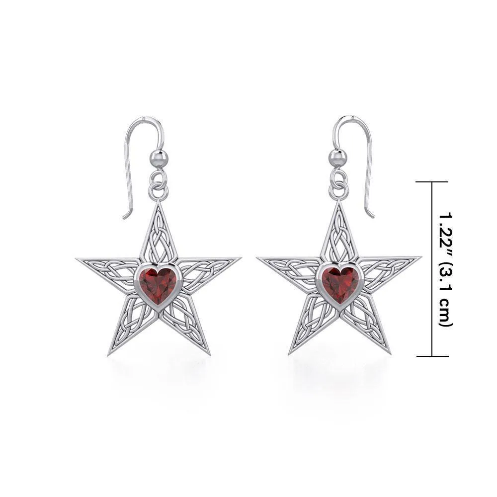 Celtic Star Silver Earrings with Heart Gemstone TER1881