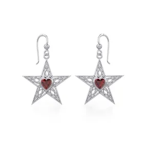 Celtic Star Silver Earrings with Heart Gemstone TER1881