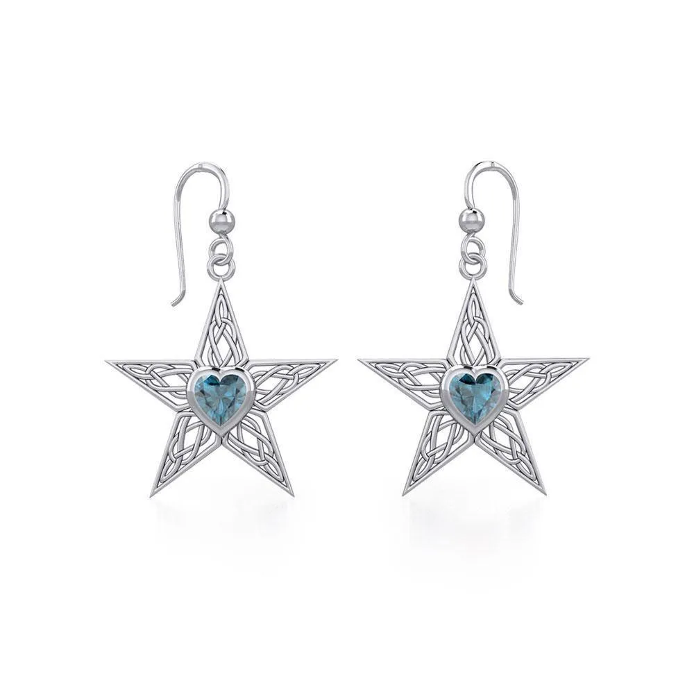 Celtic Star Silver Earrings with Heart Gemstone TER1881