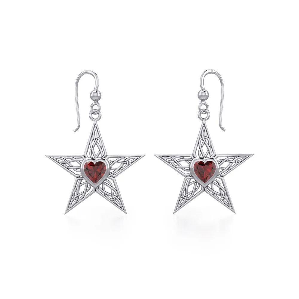 Celtic Star Silver Earrings with Heart Gemstone TER1881
