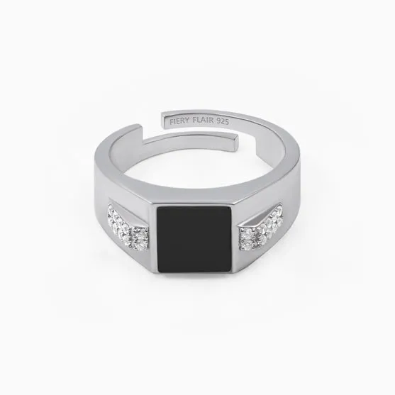 Center Black Stone Men's Silver Ring