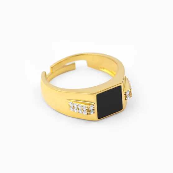 Center Black Stone Men's Silver Ring