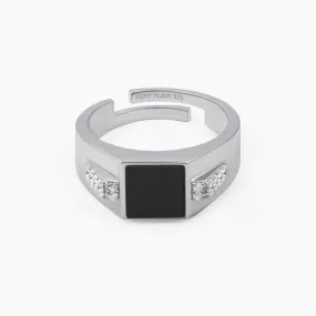 Center Black Stone Men's Silver Ring