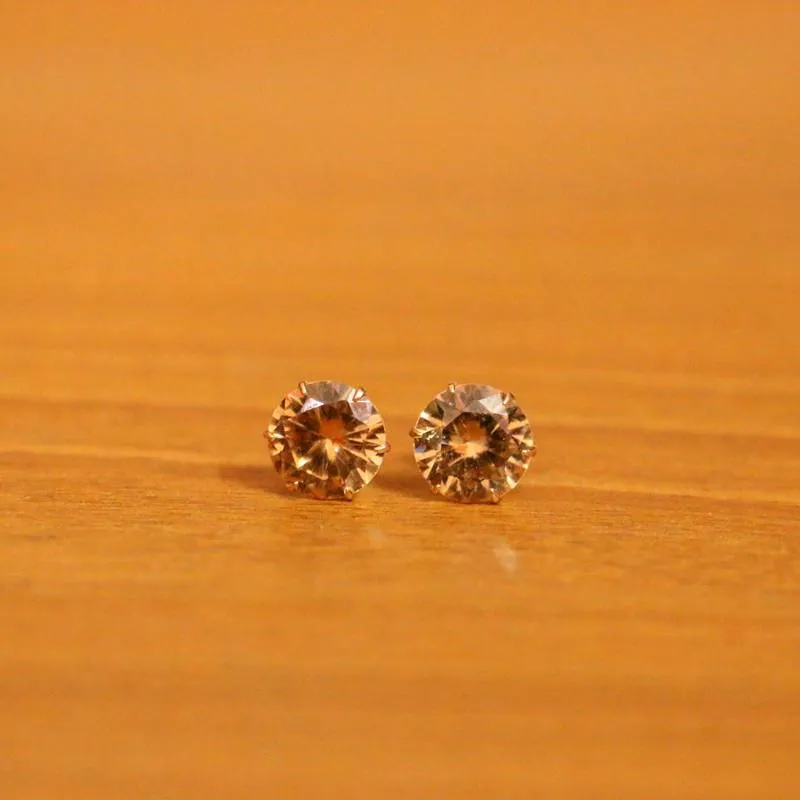 Champagne Colour Single Stone 8mm Size Studs