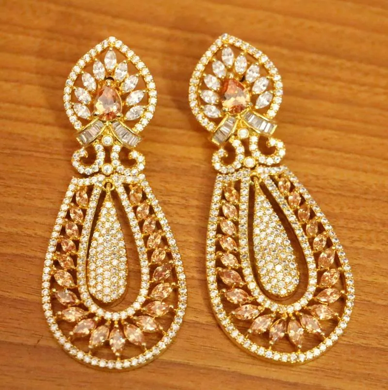 CHAMPGNE COLOUR & CZ STUDDED DANGLERS
