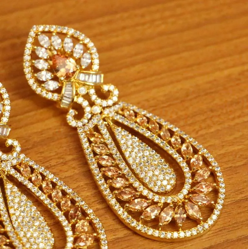 CHAMPGNE COLOUR & CZ STUDDED DANGLERS