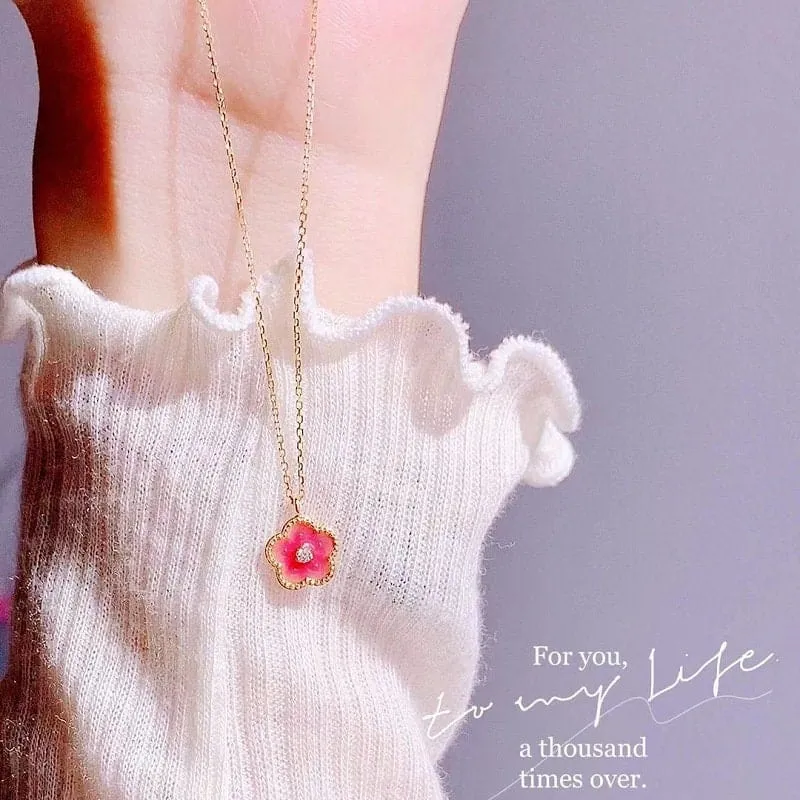 Charming Chic Pink Cherry Blossom Pendant Necklace