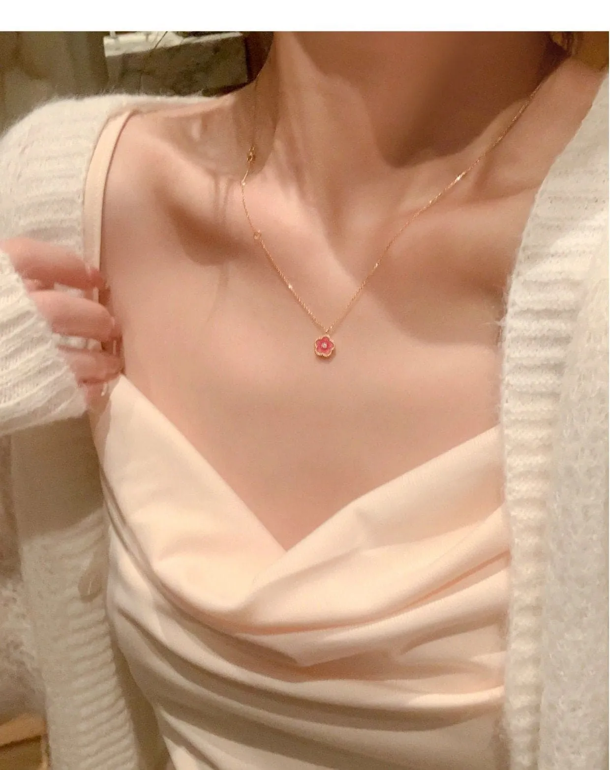 Charming Chic Pink Cherry Blossom Pendant Necklace