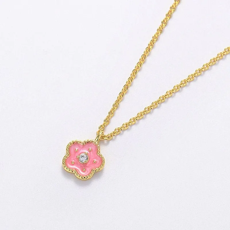 Charming Chic Pink Cherry Blossom Pendant Necklace