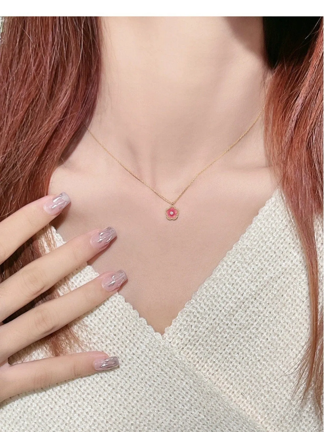 Charming Chic Pink Cherry Blossom Pendant Necklace