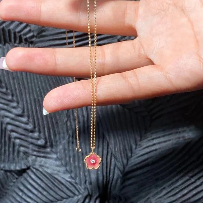 Charming Chic Pink Cherry Blossom Pendant Necklace