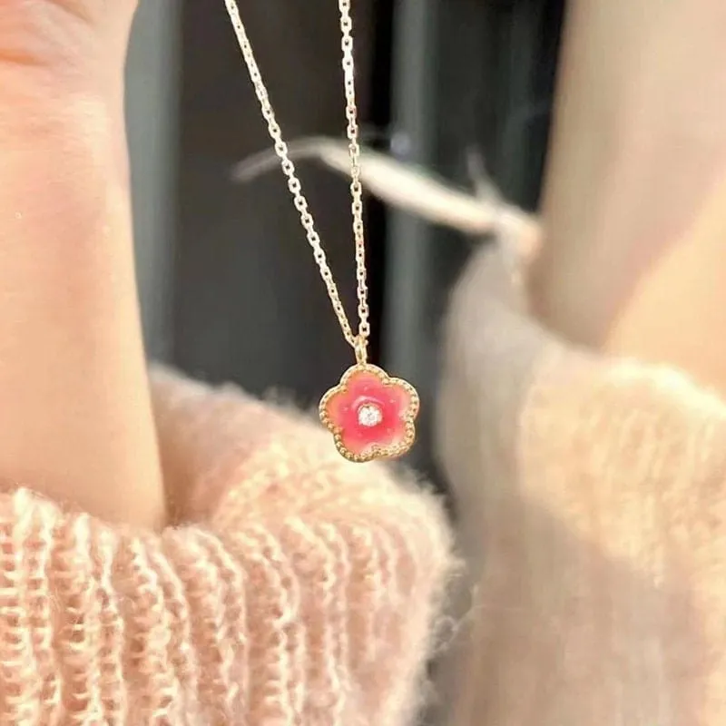 Charming Chic Pink Cherry Blossom Pendant Necklace
