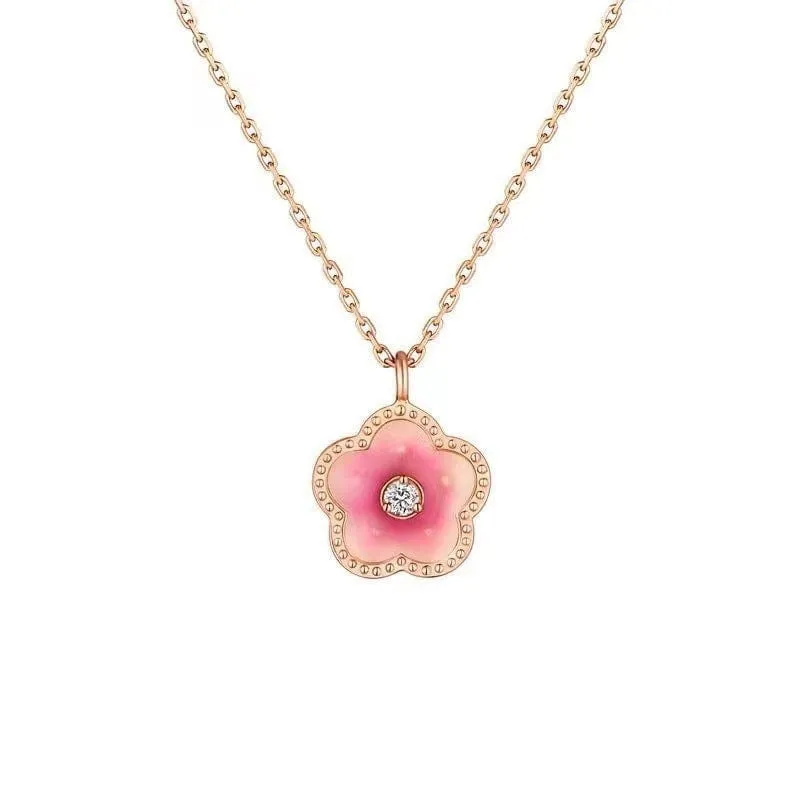 Charming Chic Pink Cherry Blossom Pendant Necklace