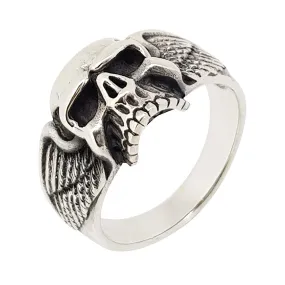 Chunky Skull Silver Ring for Men, Biker Ring Solid 925 Silver