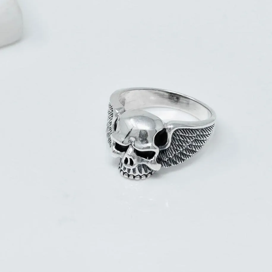 Chunky Skull Silver Ring for Men, Biker Ring Solid 925 Silver