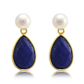 Clara Cultured Freshwater Pearl & Lapis Lazuli Drop Earrings