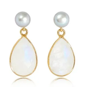 Clara Grey Cultured Freshwater Pearl & Moonstone Drop Earrings