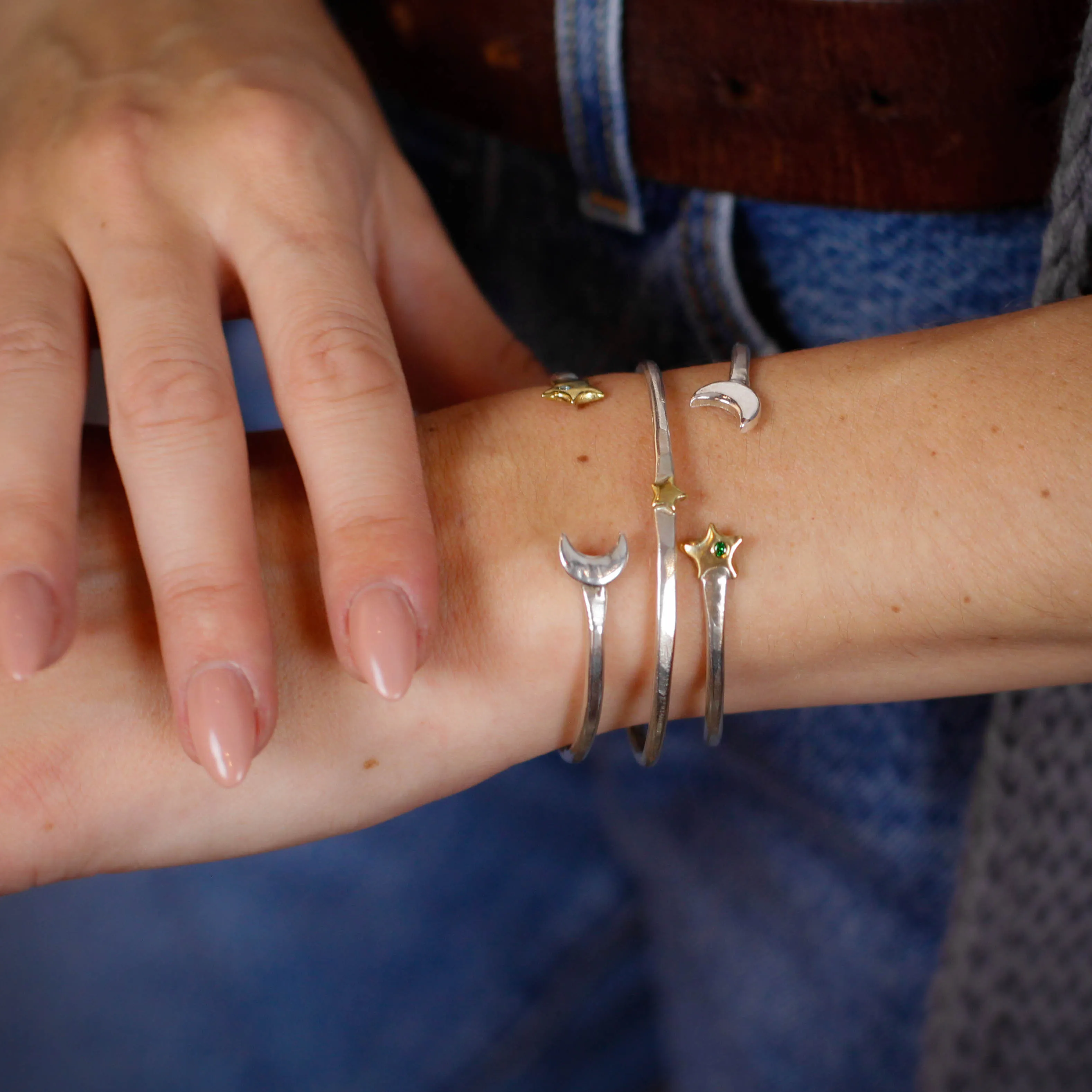 Cloud Stacking Cuff bracelet sterling silver and golden bronze