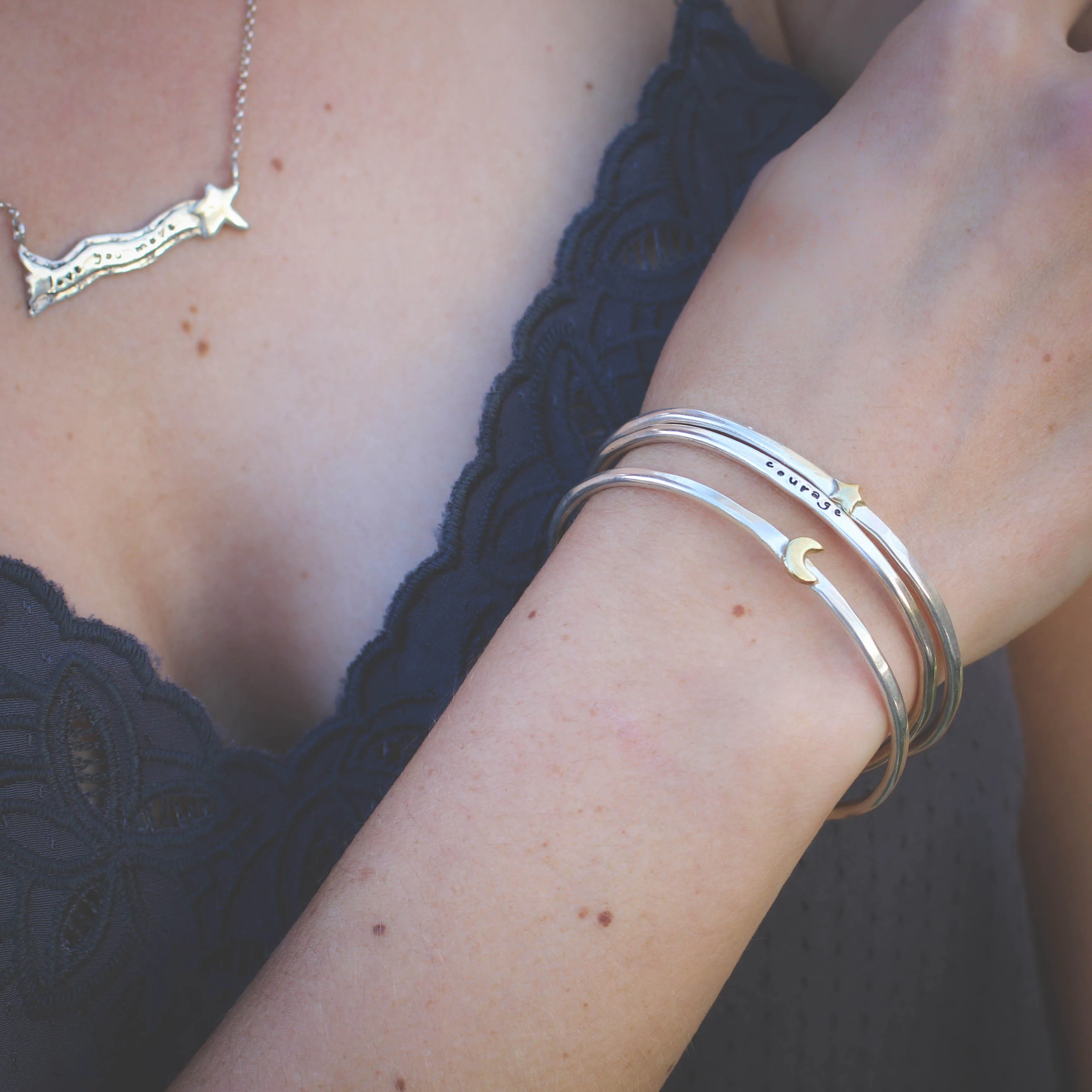 Cloud Stacking Cuff bracelet sterling silver and golden bronze