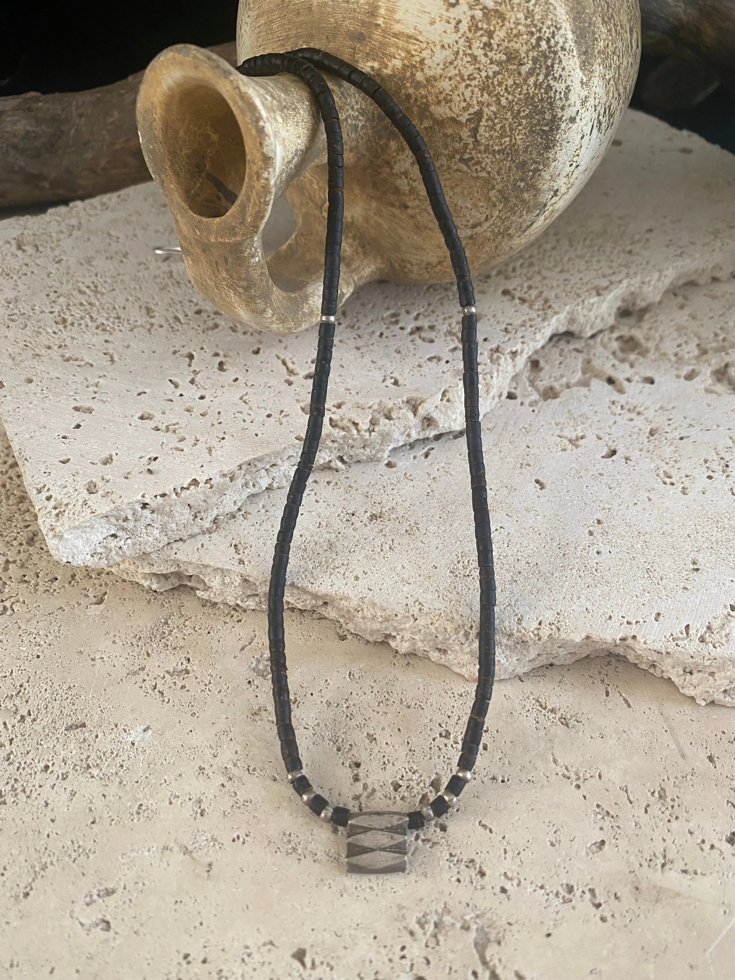 Coconut Wood And Tribal Silver Necklace