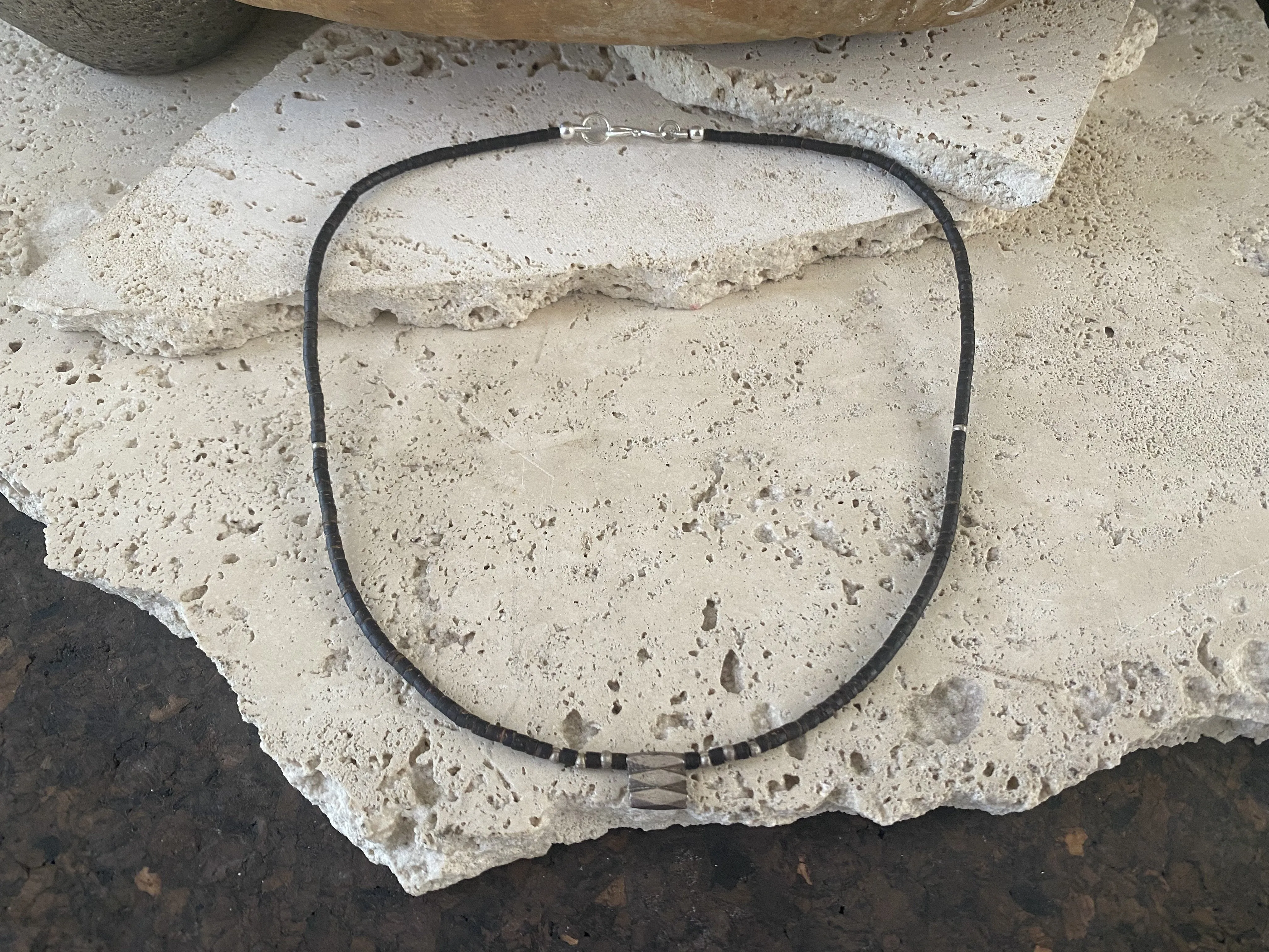 Coconut Wood And Tribal Silver Necklace